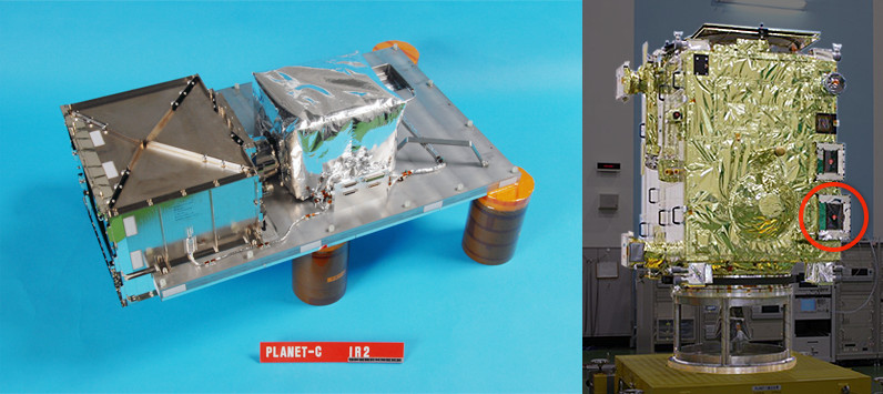 Photo of 2-µm camera and figure showing position of attachment to the spacecraft