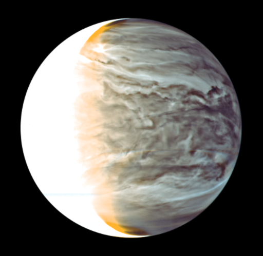 IR2により撮影された金星夜面合成疑似カラー画像の写真