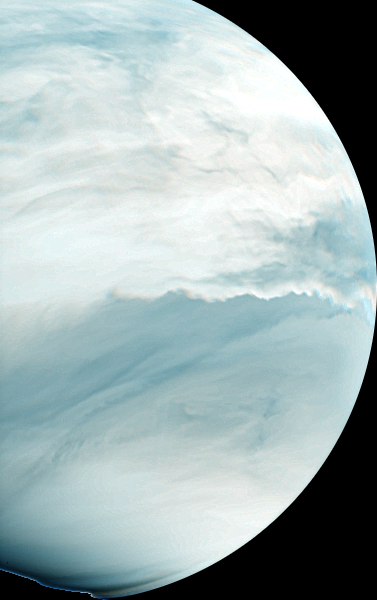 IR2（1.735 µm, 2.32 µm）で撮影した金星夜面合成擬似カラー画像（2016/10/19）の写真