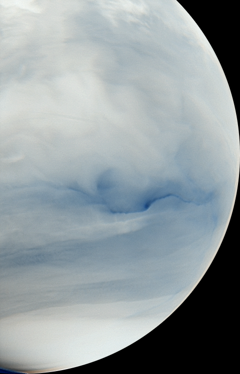 IR2（1.735 µm, 2.26 µm）で撮影した金星夜面合成擬似カラー画像（2016/10/30）の写真