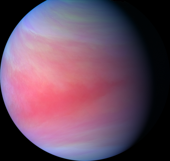 UVIとIR1で撮影した金星昼面合成擬似カラー画像（2016/11/20）の写真